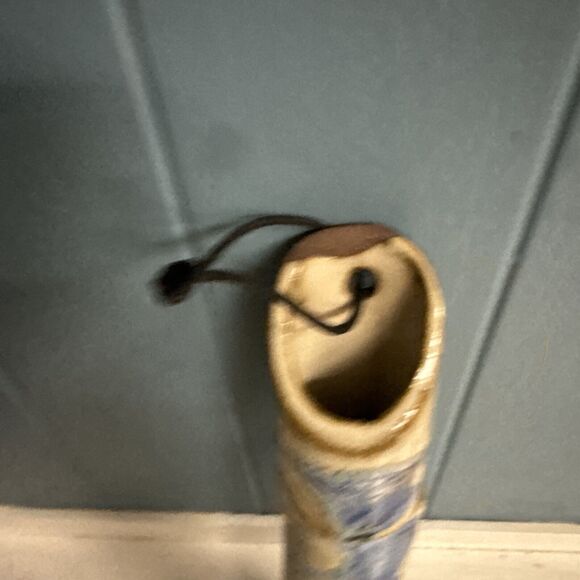 Vintage Pottery Raku Fired Glaze 10” WallVase Tan Blue HandPainted - Picture 3 of 5